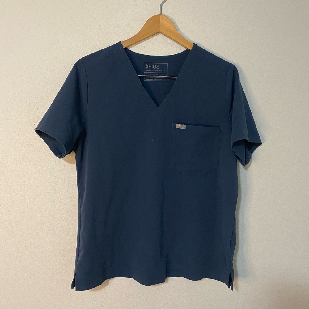 Figs Technical Collection Blue Scrub Top Short Sleeve Women's Size Large